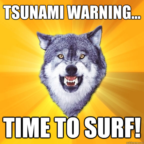 Tsunami Warning... time to surf!  Courage Wolf