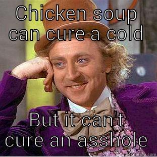 Chicken soup can cure a cold - CHICKEN SOUP CAN CURE A COLD BUT IT CAN'T CURE AN ASSHOLE Condescending Wonka