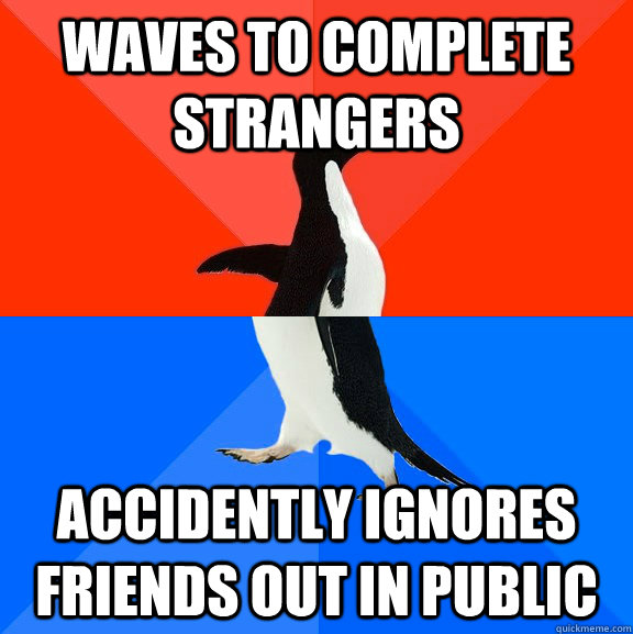 Waves to complete strangers accidently ignores friends out in public - Waves to complete strangers accidently ignores friends out in public  Misc