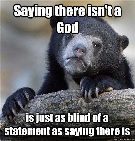 Saying there isn't a God is just as blind of a statement as saying there is  Confession Bear