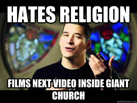 Hates religion films next video inside giant church  Scumbag Jefferson Bethke