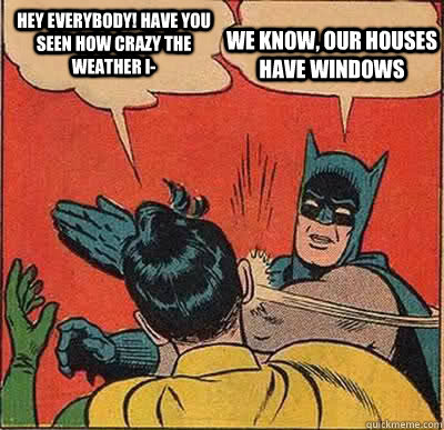Hey everybody! have you seen how crazy the weather i- We know, our houses have windows  Batman Slapping Robin