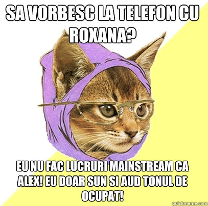 Sa vorbesc la telefon cu roxana? Eu nu fac lucruri mainstream ca alex! Eu doar sun si aud tonul de ocupat!  Hipster Kitty