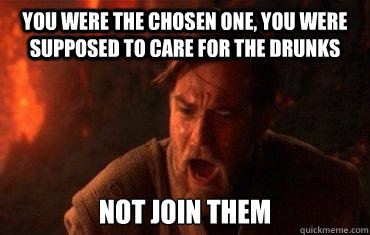 You were the chosen one, You were supposed to care for the drunks Not Join them  