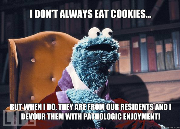 I don't always eat cookies... But when I do, they are from our residents and I devour them with pathologic enjoyment!  Cookieman