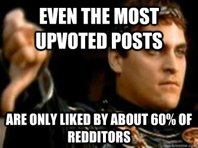 Even the most upvoted posts are only liked by about 60% of redditors  Downvoting Roman