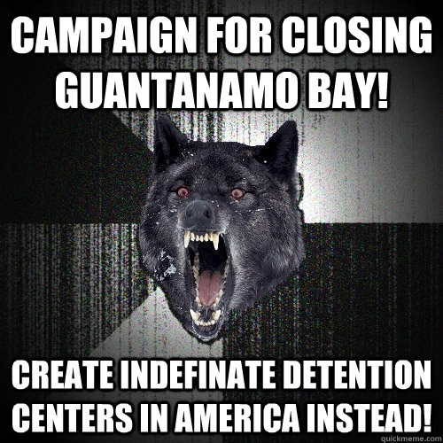 Campaign for closing Guantanamo Bay! Create Indefinate Detention Centers in AMERICA instead!  Insanity Wolf