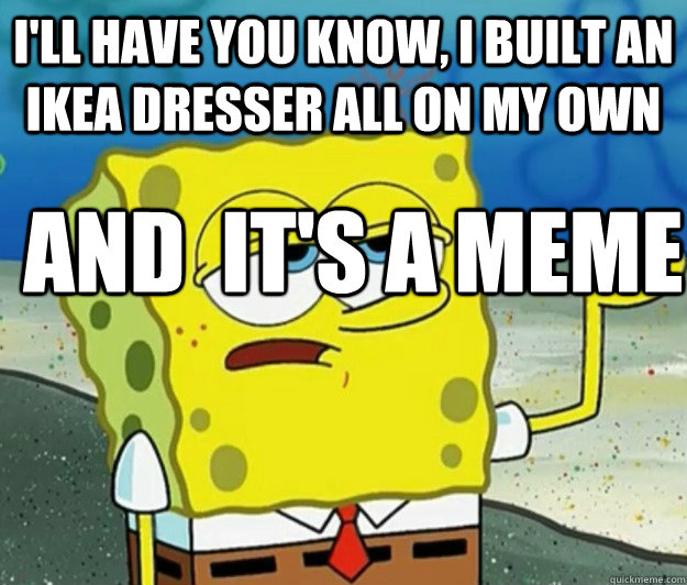 I'll have you know, I built an IKEA Dresser all on my own and  it's a meme  Tough Spongebob
