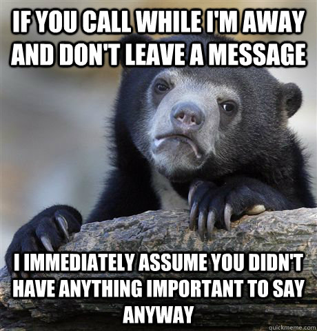 If you call while I'm away and don't leave a message I immediately assume you didn't have anything important to say anyway  Confession Bear