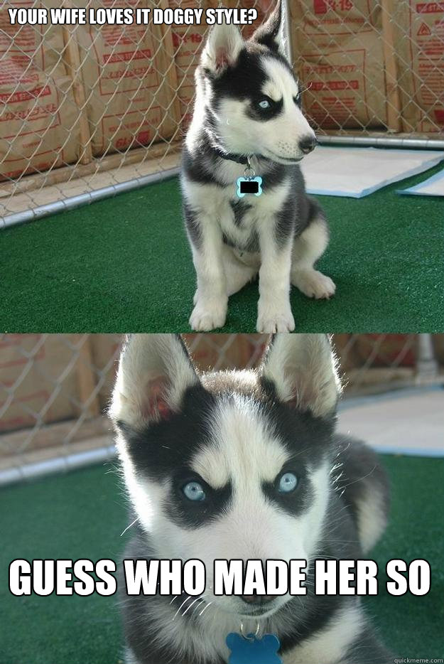 Your wife loves it doggy style? Guess who made her so  Insanity puppy
