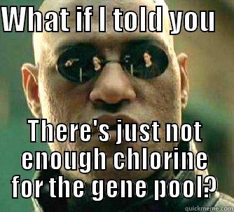 What if I told you the EPA won't let us make enough chlorine - WHAT IF I TOLD YOU    THERE'S JUST NOT ENOUGH CHLORINE FOR THE GENE POOL? Matrix Morpheus