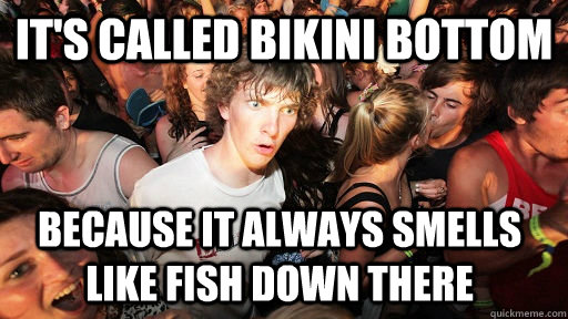 It's called Bikini bottom Because it always smells like fish down there  Sudden Clarity Clarence