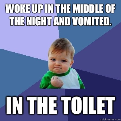Woke up in the middle of the night and vomited.  In the toilet   Success Kid