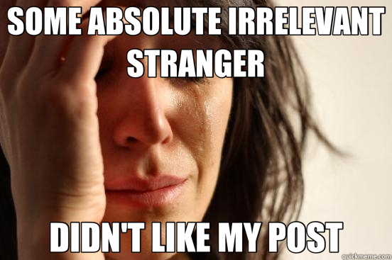 SOME ABSOLUTE IRRELEVANT STRANGER DIDN'T LIKE MY POST  First World Problems