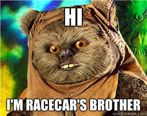Hi I'm racecar's brother  Rape Ewok