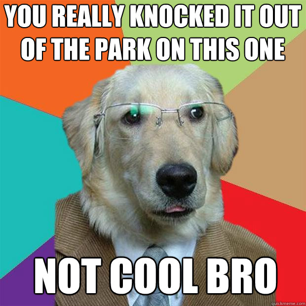 you really knocked it out of the park on this one
 not cool bro  Business Dog