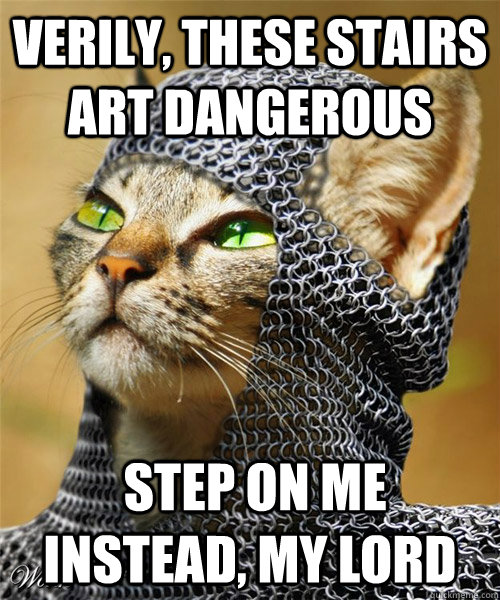 Verily, these stairs art dangerous  Step on me instead, my lord  