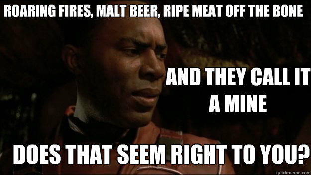 ROARING FIRES, MALT BEER, RIPE MEAT OFF THE BONE DOES THAT SEEM RIGHT TO YOU? AND THEY CALL IT A MINE - ROARING FIRES, MALT BEER, RIPE MEAT OFF THE BONE DOES THAT SEEM RIGHT TO YOU? AND THEY CALL IT A MINE  Contemplative Villain