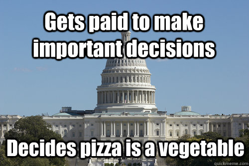Gets paid to make important decisions Decides pizza is a vegetable  Scumbag Congress