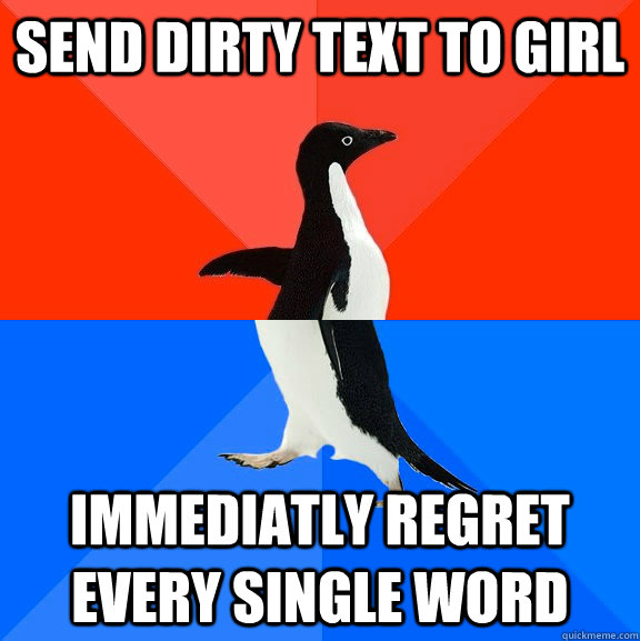 Send dirty text to girl immediatly regret every single word  Socially Awesome Awkward Penguin