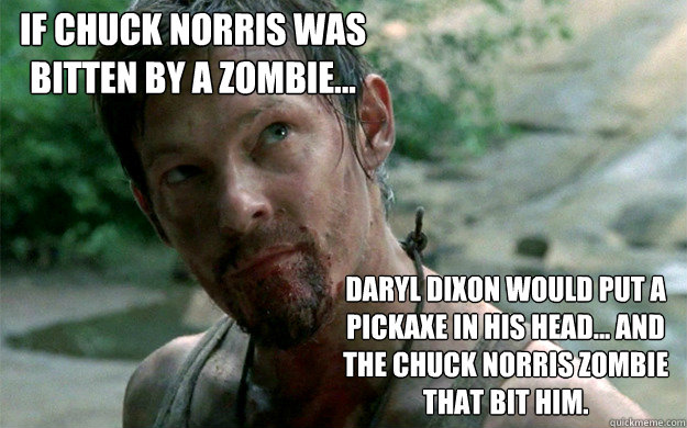 if chuck norris was bitten by a zombie... daryl dixon would put a pickaxe in his head... and the chuck norris zombie that bit him.  