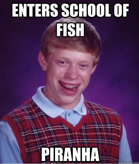 Enters school of fish Piranha  Bad Luck Brian