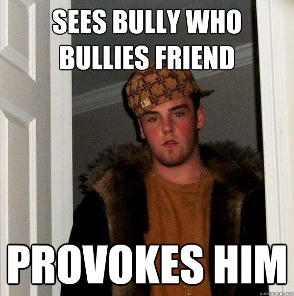 sees bully who bullies friend provokes him  Scumbag Steve