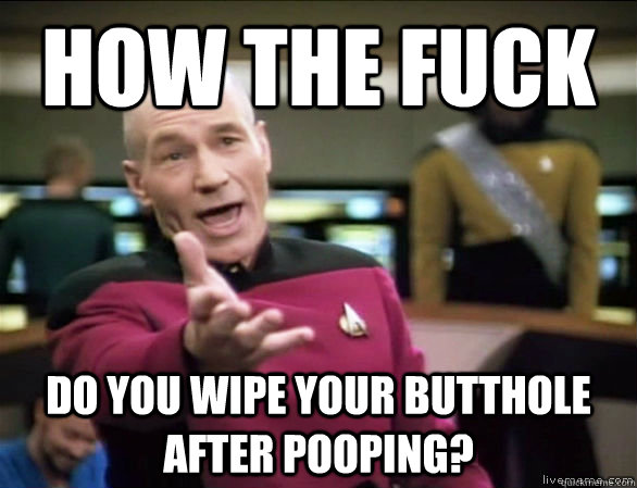 how the fuck do you wipe your butthole after pooping?  Annoyed Picard HD