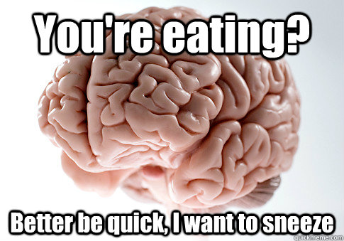 You're eating? Better be quick, I want to sneeze   Scumbag Brain