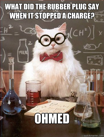 What did the rubber plug say when it stopped a charge?

 Ohmed  Science Cat