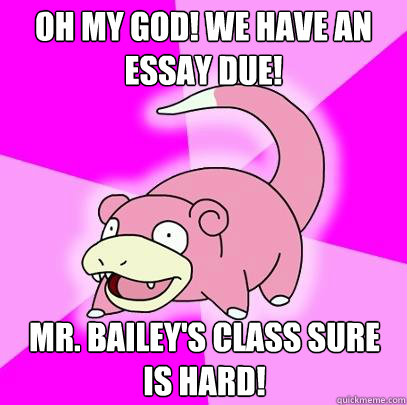 Oh my god! We have an essay due! Mr. Bailey's Class sure is hard!  Slowpoke
