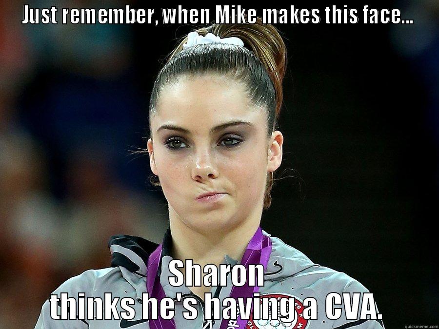 JUST REMEMBER, WHEN MIKE MAKES THIS FACE... SHARON THINKS HE'S HAVING A CVA. Misc