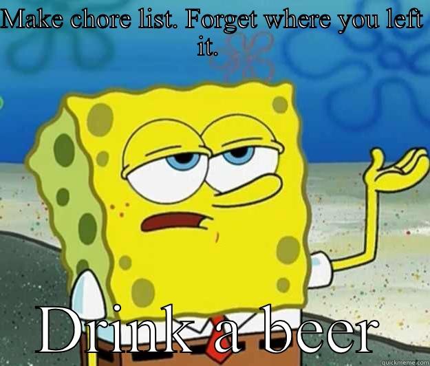 MAKE CHORE LIST. FORGET WHERE YOU LEFT IT.  DRINK A BEER Tough Spongebob