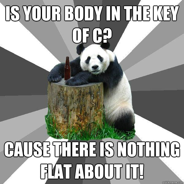 Is your body in the key of C? Cause there is nothing flat about it!  Pickup-Line Panda