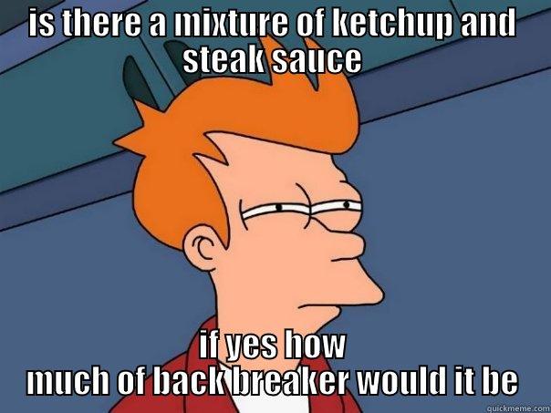 IS THERE A MIXTURE OF KETCHUP AND STEAK SAUCE IF YES HOW MUCH OF BACK BREAKER WOULD IT BE Futurama Fry