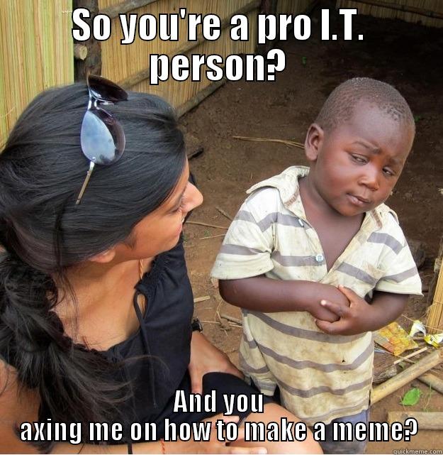 IT lame - SO YOU'RE A PRO I.T. PERSON? AND YOU AXING ME ON HOW TO MAKE A MEME? Skeptical Third World Kid