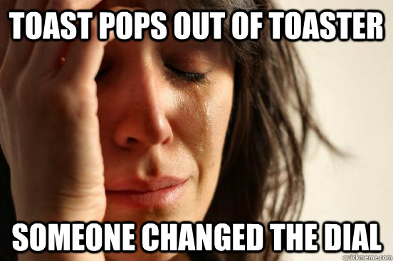 TOAST POPS OUT OF TOASTER SOMEONE CHANGED THE DIAL  First World Problems