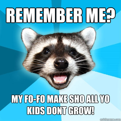 Remember me? My Fo-fo make sho All Yo Kids Dont Grow!  Lame Pun Coon