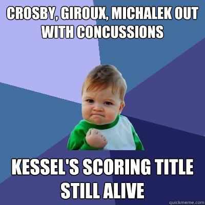 Crosby, Giroux, Michalek out with concussions Kessel's Scoring title still alive  Success Kid