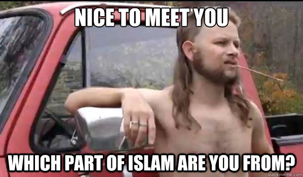nice to meet you which part of islam are you from?  Almost Politically Correct Redneck