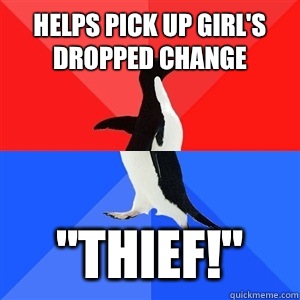 Helps pick up girl's dropped change 