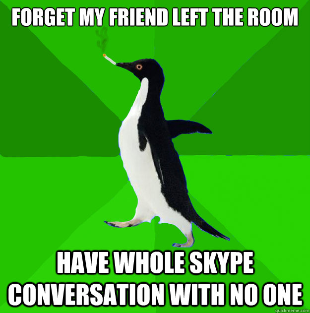 Forget my friend left the room  have whole skype conversation with no one  Stoner Penguin