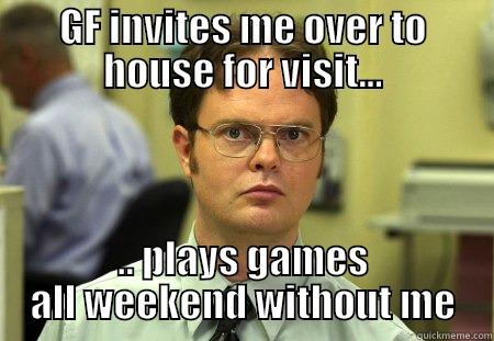 GF INVITES ME OVER TO HOUSE FOR VISIT... .. PLAYS GAMES ALL WEEKEND WITHOUT ME Schrute