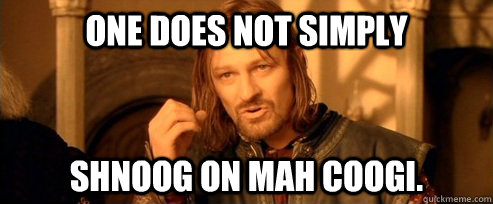 One does not simply shnoog on mah coogi.  One Does Not Simply