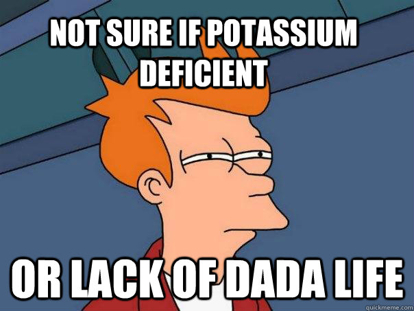 Not sure if potassium deficient Or lack of DADA Life  Futurama Fry