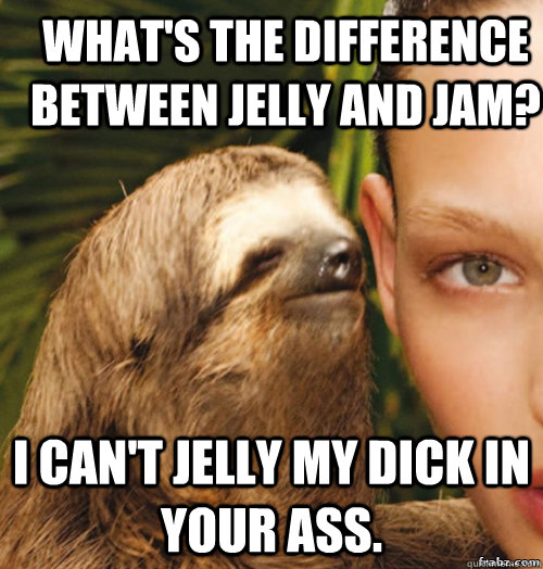What's the difference between jelly and jam? I can't jelly my dick in your ass. - What's the difference between jelly and jam? I can't jelly my dick in your ass.  rape sloth