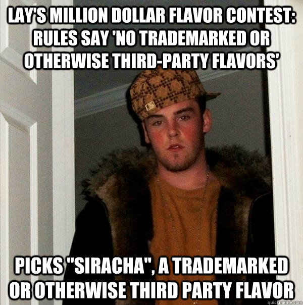 Lay's Million Dollar Flavor Contest:  Rules Say 'No Trademarked or Otherwise Third-Party Flavors' Picks 