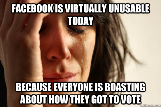 Facebook is virtually unusable today because everyone is boasting about how they got to vote  First World Problems
