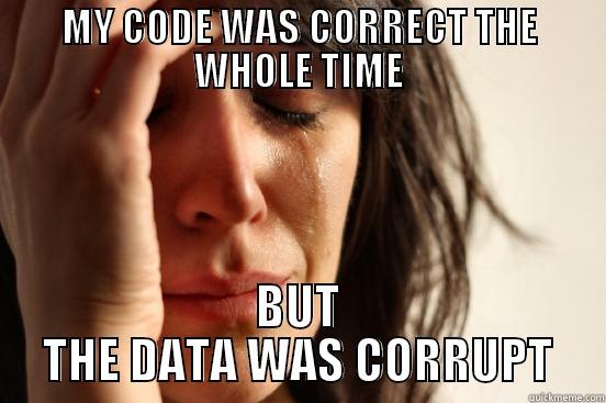 MY CODE WAS CORRECT THE WHOLE TIME BUT THE DATA WAS CORRUPT First World Problems