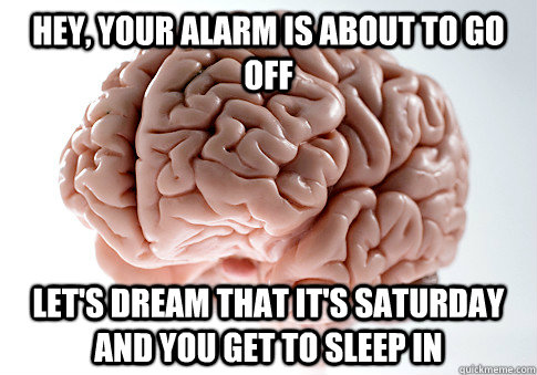 Hey, your alarm is about to go off Let's dream that it's Saturday and you get to sleep in - Hey, your alarm is about to go off Let's dream that it's Saturday and you get to sleep in  Scumbag Brain